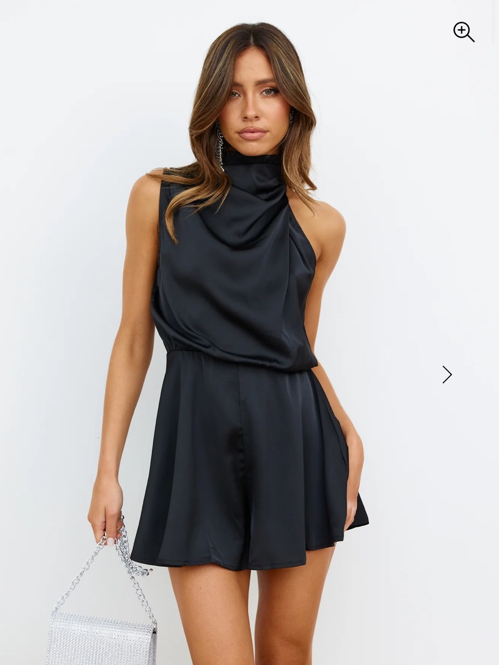 Black Satin High-Neck Romper